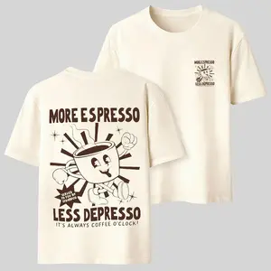 "More Espresso Less Depresso" Retro Mascot Double Sided Oversized T-Shirt, Funny Coffee Lover Graphic Tee,Vintage "More Espresso Less Depresso" Oversized T-Shirt, Retro Cartoon Coffee Cup Graphic Tee Casual Crewneck