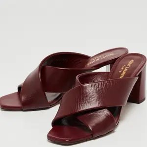 Saint Laurent Leather Mules Loulou Burgundy Size 40