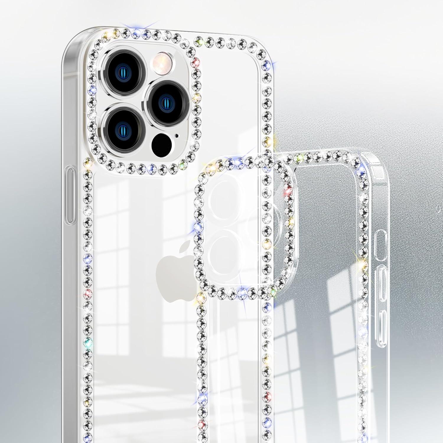 【Perfect Gift for Her/Him】Luxury Bling Rhinestone Clear Case for iPhone 12 13 14 15 16 17 Pro Max Plus, Glitter 3D Diamond Design, Soft Silicone Shockproof Cover, Cute Fashion Girly Case for Women