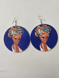 Blue Afro Queen Dangle Earrings