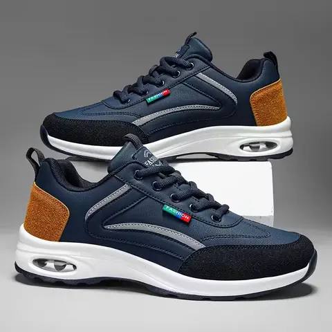 2026 Spring New Men's Leather-Top Ankle Casual Trainers - Footwear Sneaker, Round Toe, Suede-Synthetic Upper, Soft Sole, Anti-Slip, Suitable for Training, Walking Shoes, Sports Shoes