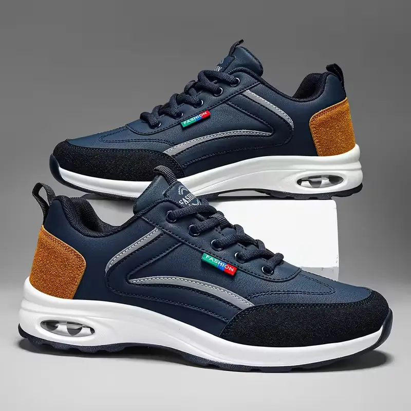 2026 Spring New Men's Leather-Top Ankle Casual Trainers - Footwear Sneaker, Round Toe, Suede-Synthetic Upper, Soft Sole, Anti-Slip, Suitable for Training, Walking Shoes, Sports Shoes