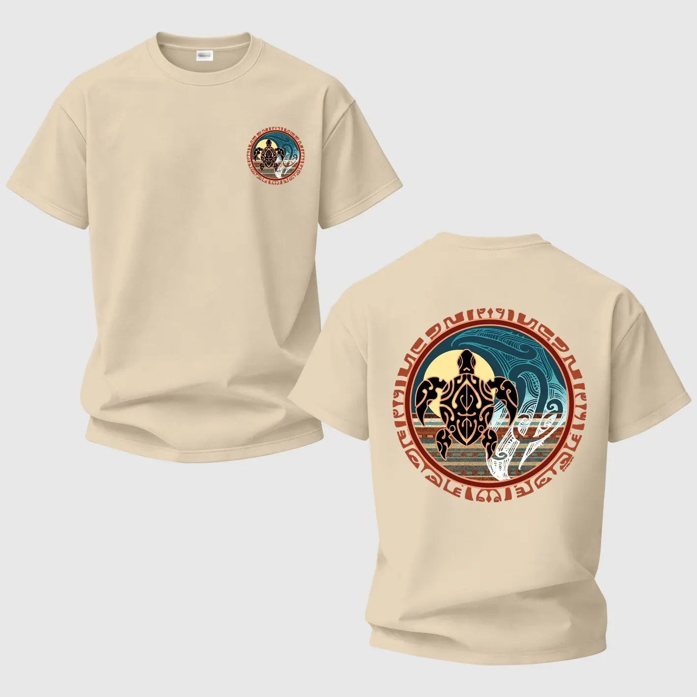 Polynesian Tribal Honu Printed Unisex Casual Oversized T-shirts