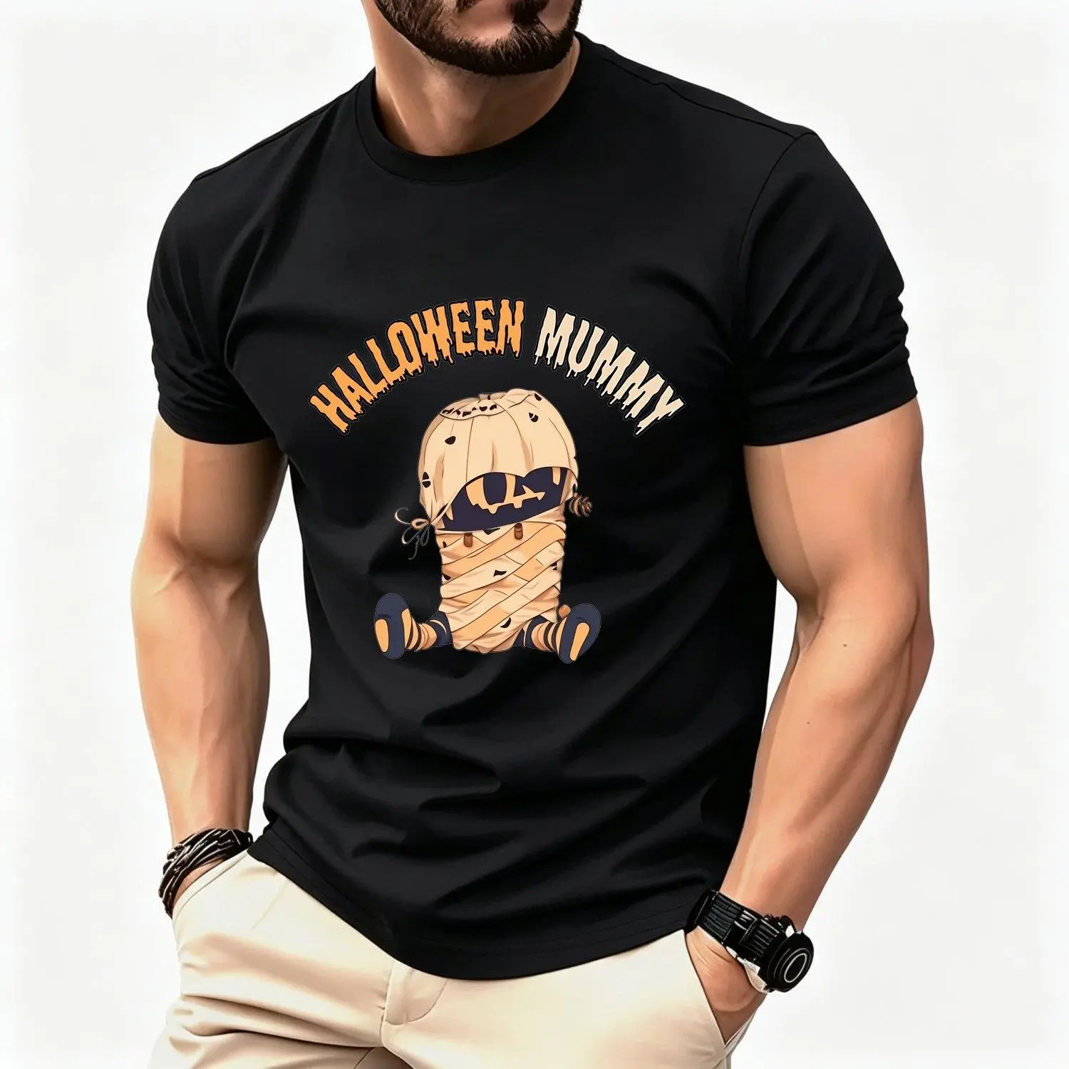 Men's T-shirts Funny Mummy Costume Featuring Mummy Design Print Short Sleeve Round Neck Tee Ideal for Halloween Party Outfits Casual Comfortable T-Shirt Suitable for All Seasons