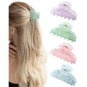 4 Pack  Hair Claw Clips for Women, 3.1 Inches Shiny Cute Hair Grip Hairclips for Thin and Thick, Banana Barrettes Hair Clups  Hold Hair Accessories (Blue, Green, , )