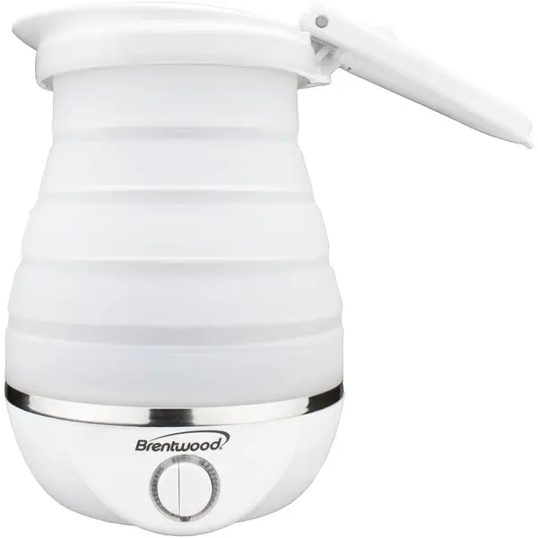Brentwood Appliances KT-1508W Small Compact Universal Travel Kettle - White, 120-220V, 0.8 lbs, BPA-Free Materials, Collapsible Body, Moveable Arm, Simple On-Off Switch, for Boiling Water