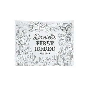 Personalized First Rodeo Tapestry: Custom Name Birthday Backdrop, Western Cowboy Nursery Wall Art