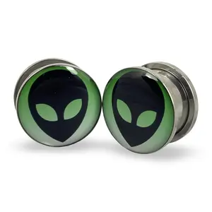 Alien Style 2 Picture Plugs gauges pair body jewelry