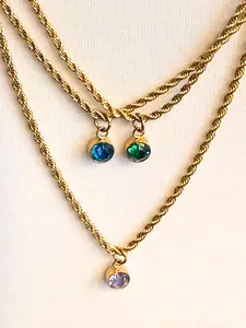 Dainty 18K PVD Gold Plated or Silver Colored Stainless Steel Birthstone Necklace with Cubic Zirconia Birthstones Hypoallergenic Tarnish-Resistant Rope Chain 18" or 20" Lengths Gift Boxed