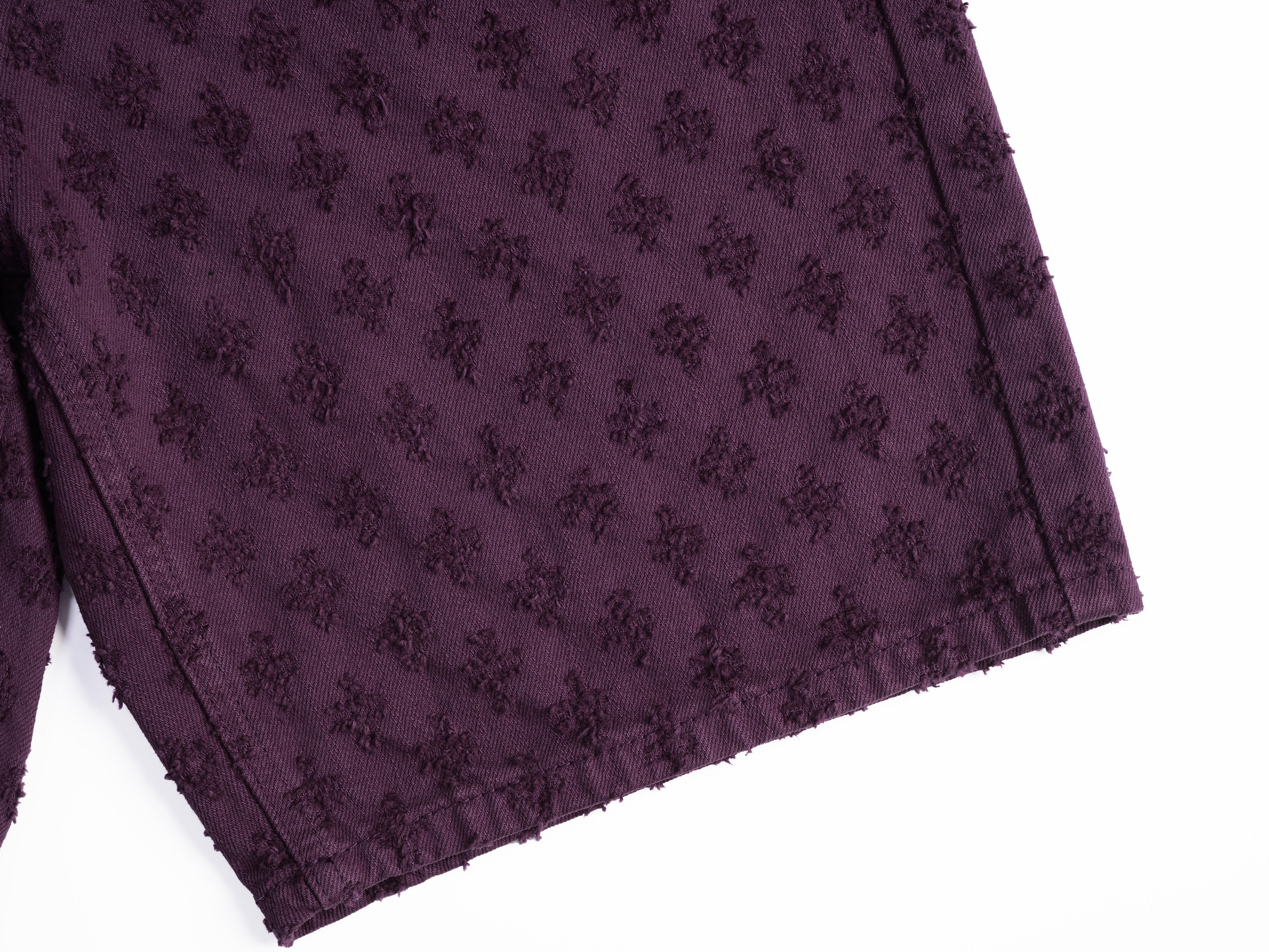 Purple Jacquard Denim Shorts Men Streetwear Baggy Y2K Casual Summer Knee Length Jean Pants