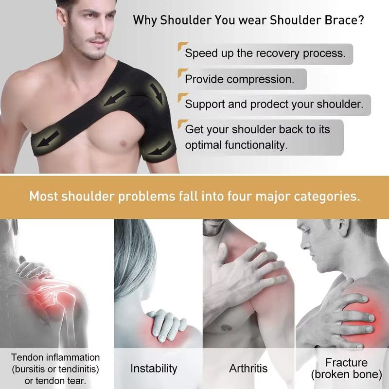 Adjustable Shoulder Support Brace with Compression Pad for Rotator Cuff Relief AC Joint Pain Recovery Left Right Shoulder Injury Stabilizer