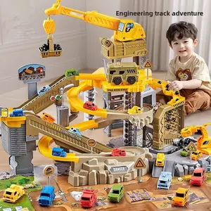 Electric Engineering Track Car Sliding Small Train Parking Lot Car Adventure Challenge Children's Educational Toy for Boys