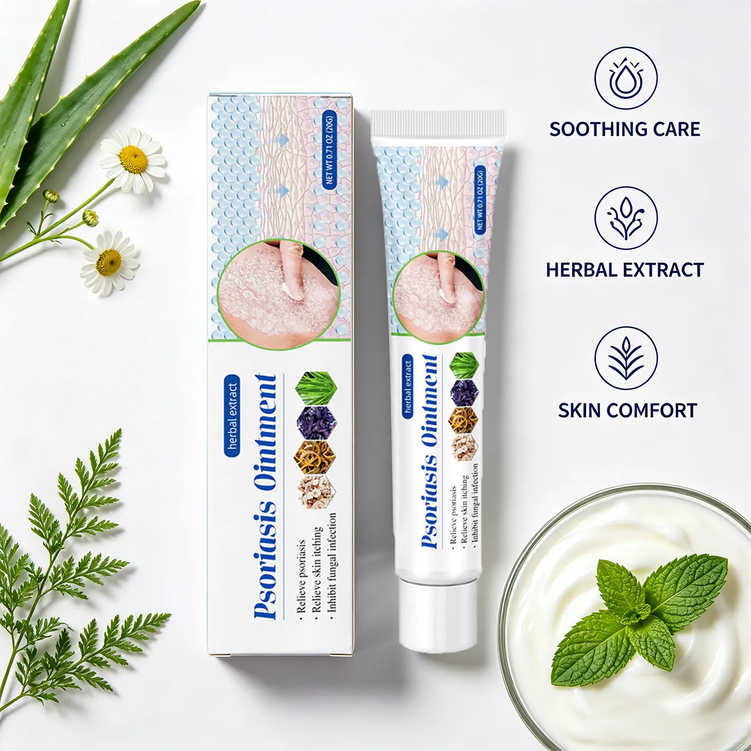 Herbal Skin Care Cream 20g Botanical Moisturizing Balm for Dry Sensitive Skin Daily Body Care Lightweight Fast Absorbing Non Greasy Formula
