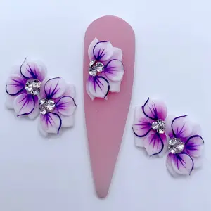 Premade 3D Ombre Purple acrylic flower 4pcs nail charms nail art