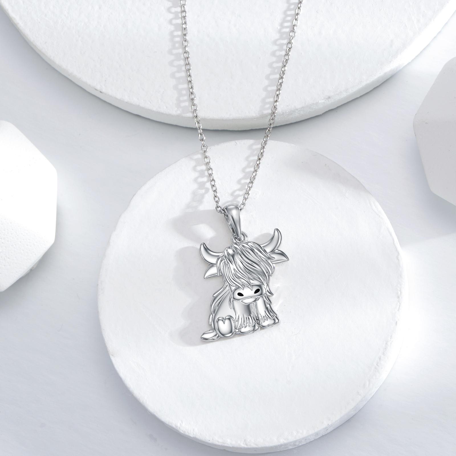 MEIDERBO Jewelry 925 Sterling Silver Cute Yak Plateau Cow Design Pendant Necklace, Animal Pattern Pendant Necklace, Fashion, Birthday Gift, Valentine's Day Gift