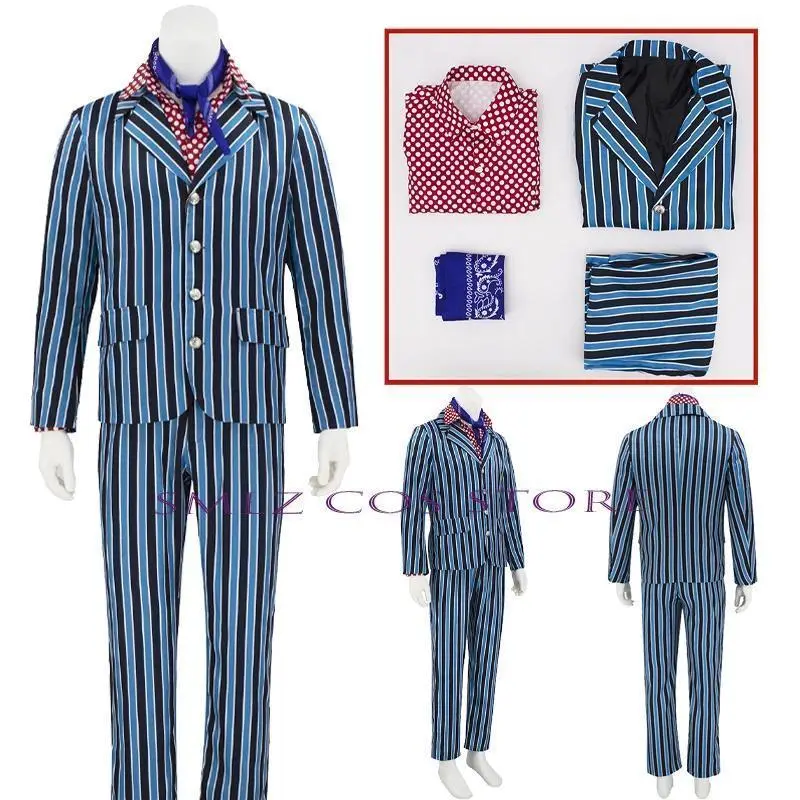 Movie Austin Powers Cosplay Costume Suit Men's Vintage 1980s Fashion Blue And Black Striped Suit Halloween Costumes