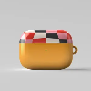 Checkered Warm Mustard Tone Air Pods Case, Y2K Aesthetic, Protective Hard Case, Stocking Stuffer, Clip Included