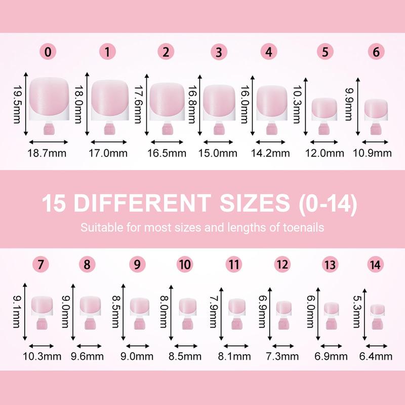 Black French Tips Toe Press On Nails, 150pcs Square Pre-Designed Soft Gel Thick False Toenail Extension, Berry Pink Full Cover Acrylic for DIY 15 Sizes