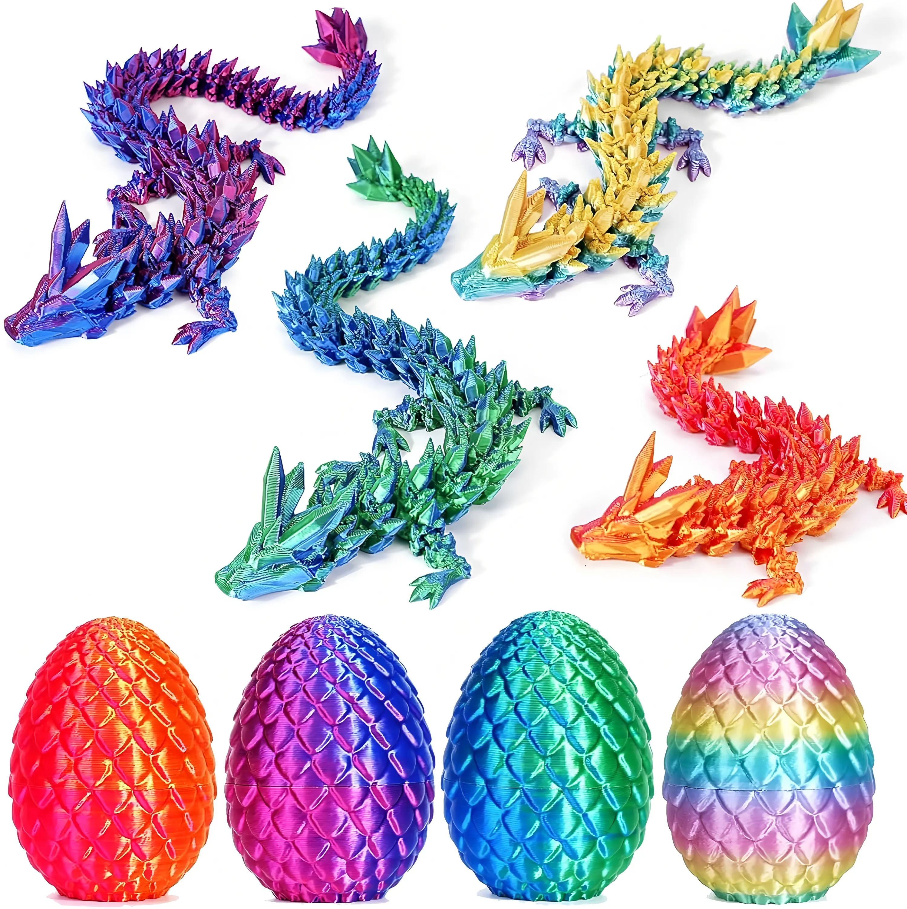 3D Printed Dragon Eggs with Dragon Inside – Fantasy Tabletop Decor, 3D Printing Toys for Kids & Adults – Unique Desktop Decoration & Collectible – Christmas Ornament & Stocking Stuffers (4 Pack) summerwins
