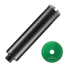 Diamond Core Drill Bit, 2.5" Wet/Dry for Brick, Block and Concrete, Includes Pilot Bit Adapter and Saw Blade, 9.5" Drilling Depth, 5/8-11 Inner Thread, Laser Welded Construction For Masonry Use