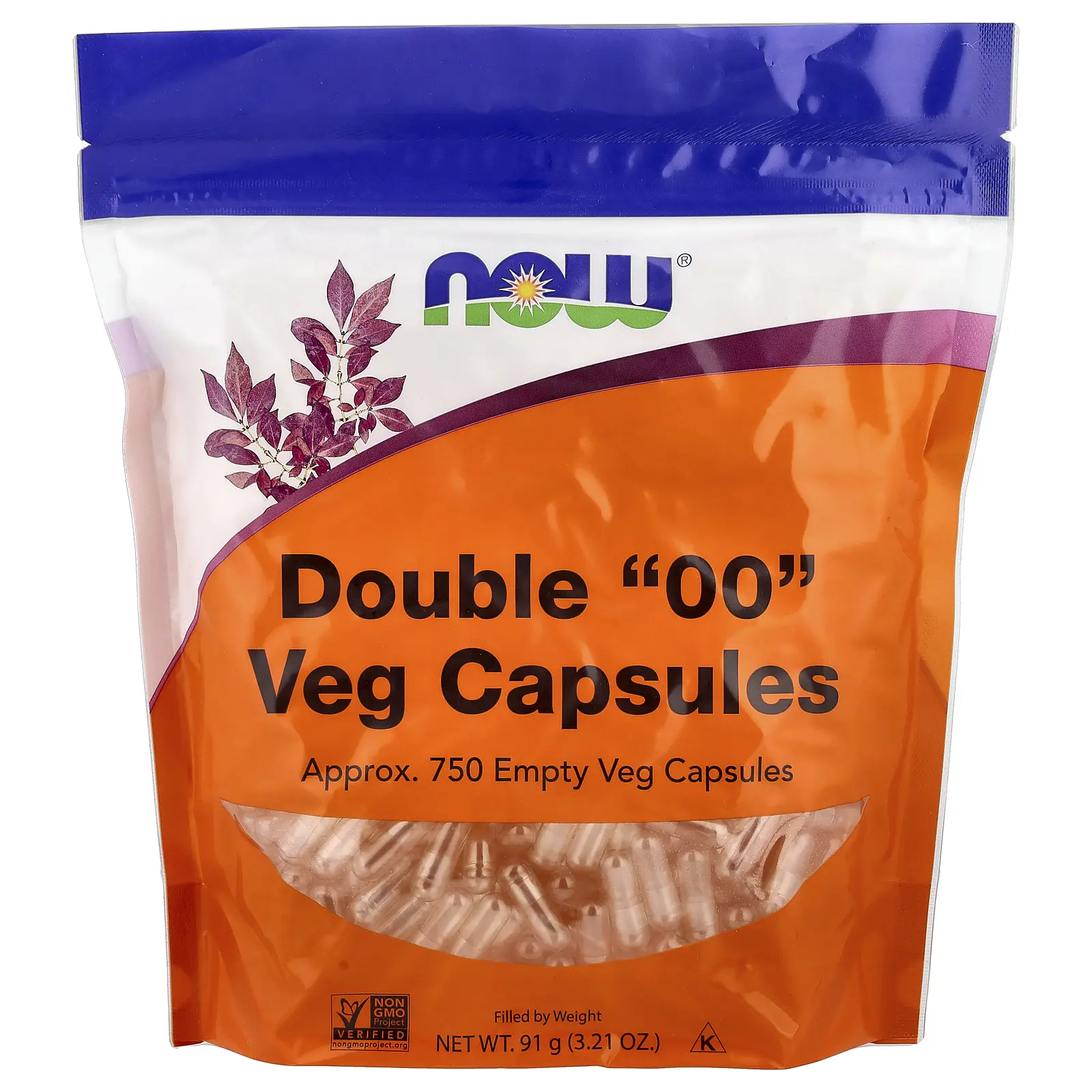 NOW Foods Double "00" Veg Capsules, Approx. 750 Empty Veg Capsules, 3.21 oz (91 g)