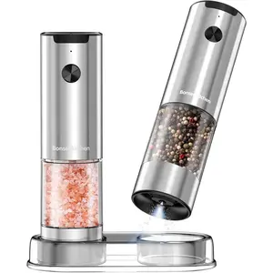Electric Salt and Pepper Grinder Set, 95ml Large Capacity, Clean Brush, Stainless Steel Adjustable Pepper Mill for Kitchen, Camping, Battery Powered (Not Included)