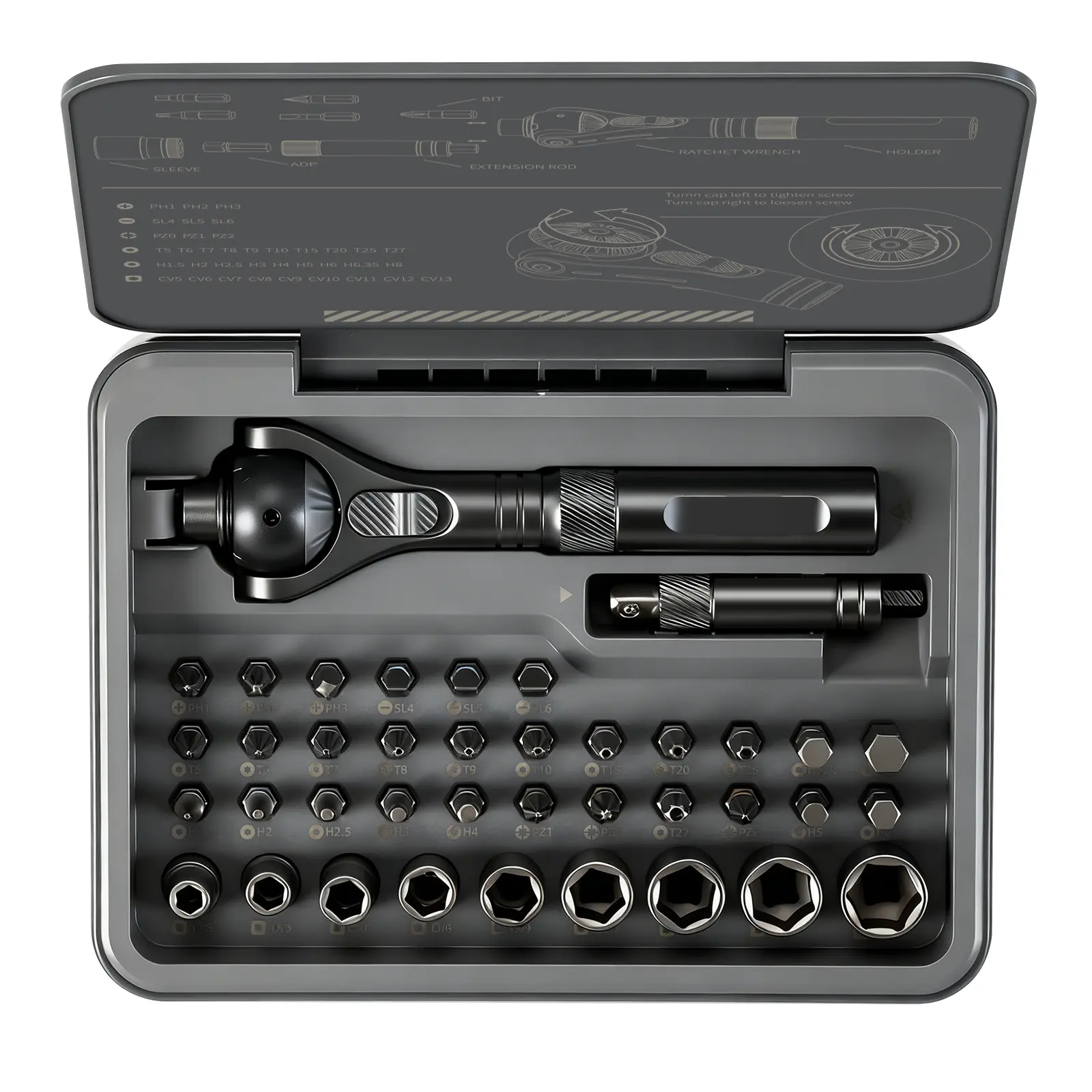 Steelite 40-in-1 Ratchet Screwdriver Tool Kit with 180° Ball-Joint Handle - Portable S2 Bits Precision Repair Tool Set for Computer Phone Watch Camera Bike, Compact Portable Tool Box for Home/Gadget/Furniture, Perfect Thanksgiving Christmas New Year Gift