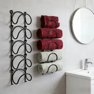 6-Piece Iron Towel Rack Set with Hooks, Wall-Mounted Shelf, Easy Installation, Space-Saving Design, Elegant Bathroom & Kitchen Decor, Bathroom Organizer Supplies