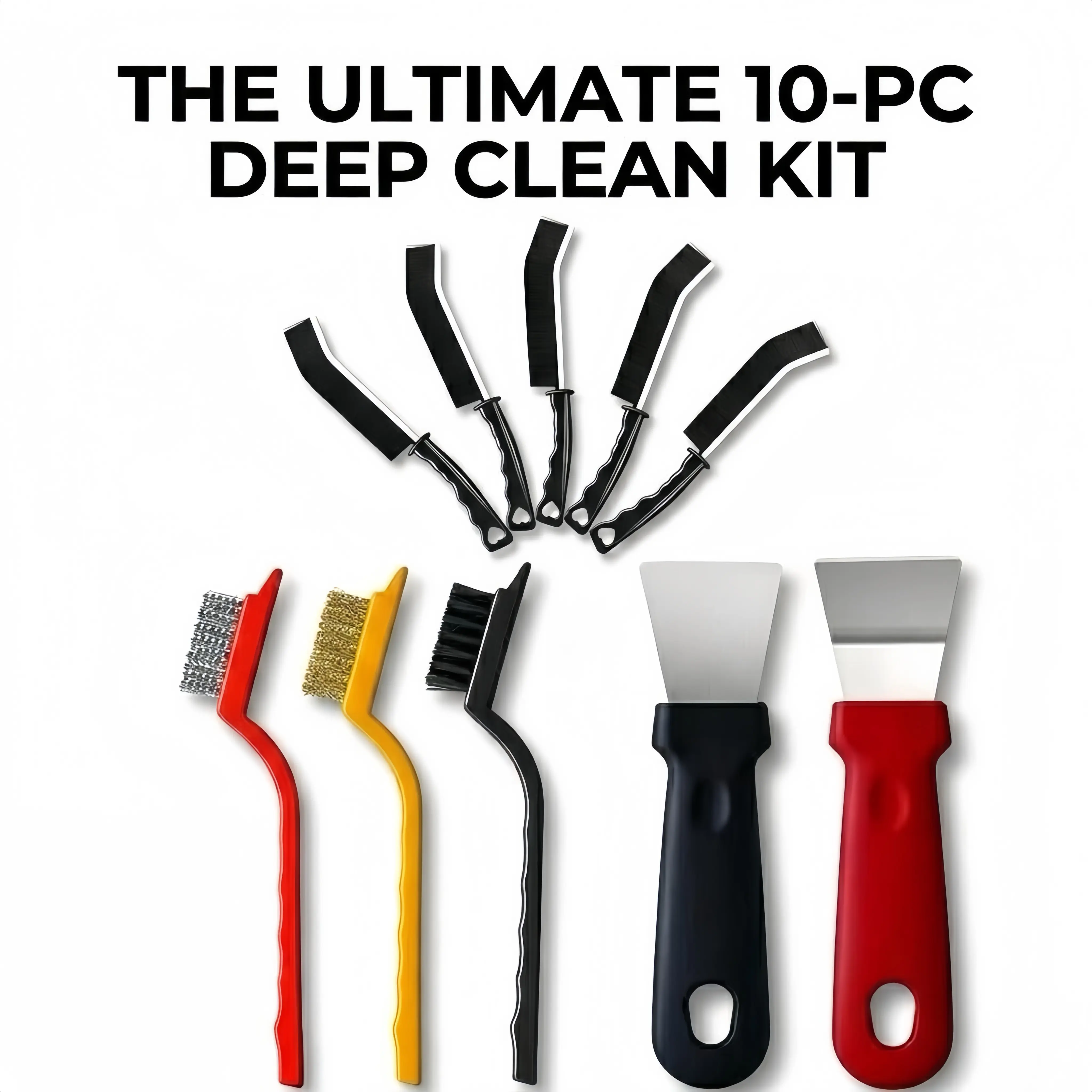 10Pcs Multifunctional Durable Wire Brush & Putty Knife Scraper Set with Debris Scraper, Stiff High-Density Bristles for Rust-Paint Removal, Dried Mud Loosening, Crevice Cleaning Squeegees, Removable & Washable for DIY Home Improvement (Home Care Supplies)
