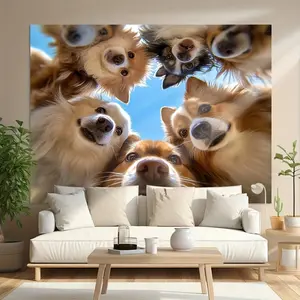 1pc 2D Flat Adorable Dog Faces Wall Mural - All - Season Home Decor Machine Washable Polyester Fabric Perfect for Living Room Bedroom Office and Party Decorations Dog Decor Decorative Stickers