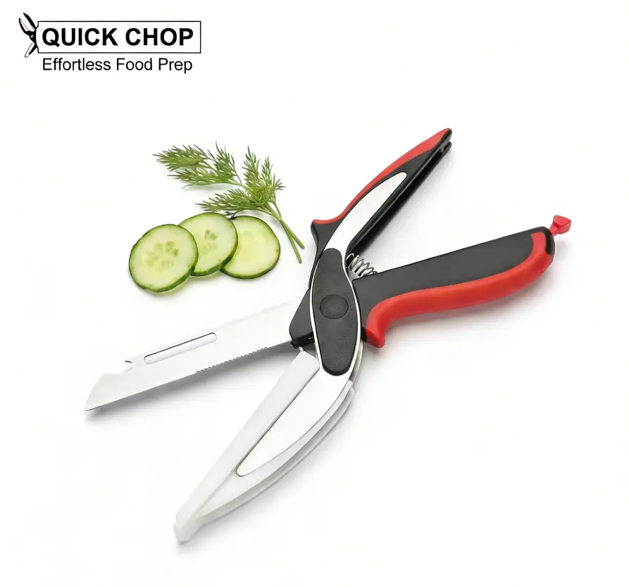 6 in 1 Kitchen Scissors for Food – Stainless Steel Blade & Plastic Cutting Board Scissors with Safety Lock | 9.6" Tomato Knife, Fruit & Vegetable Cutter – Easy-to-Use Kitchen Shears for Meat, Cheese