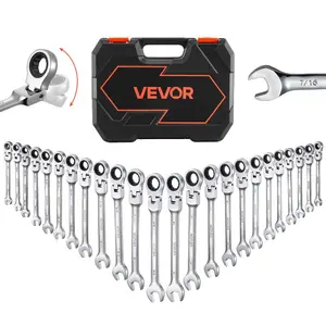 Summervibes VEVOR Flex-Head Ratcheting Wrench Set, 24-Piece SAE and Metric, 72 Teeth, Cr-V Steel Ratchet Flexible Combination Wrench Set with Storage Case, for General Household and Automotive Repairs, BlackVEVOR Super Brand Day