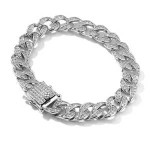 Moissanite Cuban chain Double row ddiamond bracelet and necklace - All-diamond men's bracelet  and necklac