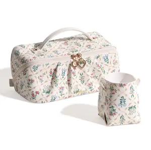 Cabbrix Travel Makeup Bag, Large Capacity Cosmetic Bag for Women, Waterproof PU Leather, Flat Open Portable Toiletry Bag for Skincare, Brushes & Travel Essentials