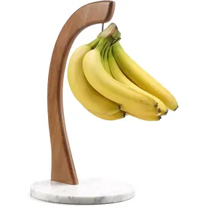 Marble Banana Stand with Stainless Steel Hook, Non-Slip Banana Holder Rack