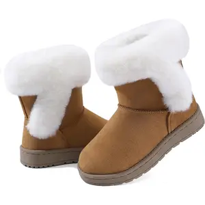 Girls Winter Furry Boots Warm Faux Fur Lined Suede Ankle Snow Boots with Non Slip Sole for Little Big Kids Casual Cold Weather Shoe