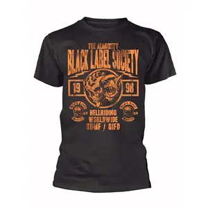 Black Label Society Hell Riding Worldwide Men's T-Shirt - 100% Cotton, Casual Graphic Tee with Skull & Motorcycle Design, Black Cotton Shirt for Fitness & Casual Attire
