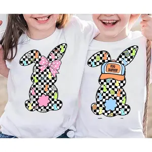 Girls & Boys Easter Bunny Coquette Shirt, Happy Easter Shirt, Pink Easter Bow Shirt, Retro Checkered Easter Shirt, Floral Spring Shirt