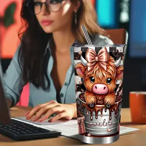 20oz Stainless Steel Insulated Cup Tumbler with Lid, Chocolate Bucket Cow Print Design, Dual-Layer Vacuum Keeps Warm/cold, Outdoor Travel Sports Mug, Drinkware