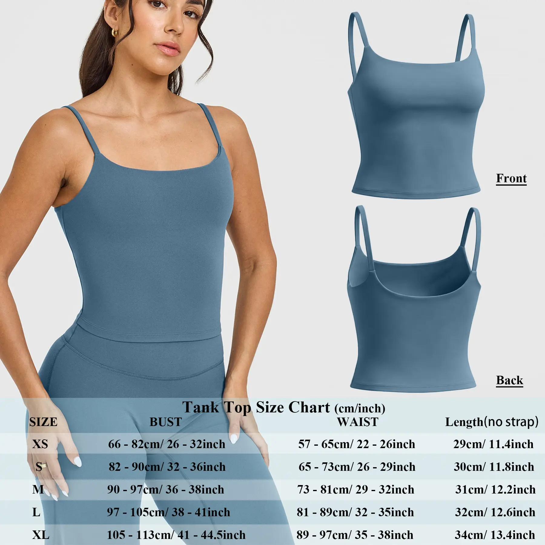 Grey Blue Strappy Tank Top