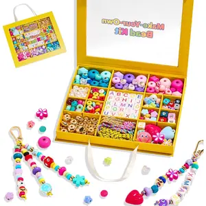 DIY  Making Kit-Big Beaded  & Bag Charm Craft Supplies with Keyrings,Cords and Colorful Chunky Letter,,Heart Beads,Personalized Name Making Kit Gifts for  Girls Women