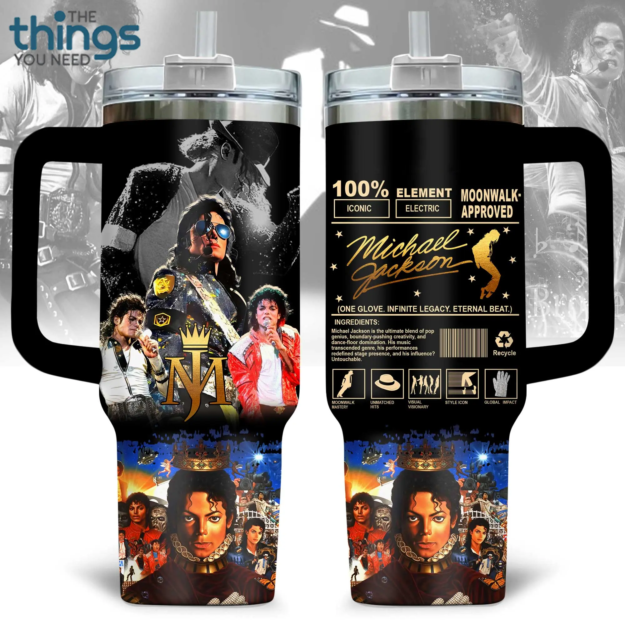 Michael Jackson BAD Era 20oz - 40oz With Handle Tumbler, King Of Pop Stainless Steel Tumbler, Iconic Music Legend Drinkware, Retro Dance Performance Design, MJ Fan Gift, Perfect Gift For Pop Music Lovers,Optical,Insulated