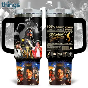 Michael Jackson BAD Era 20oz - 40oz With Handle Tumbler, King Of Pop Stainless Steel Tumbler, Iconic Music Legend Drinkware, Retro Dance Performance Design, MJ Fan Gift, Perfect Gift For Pop Music Lovers