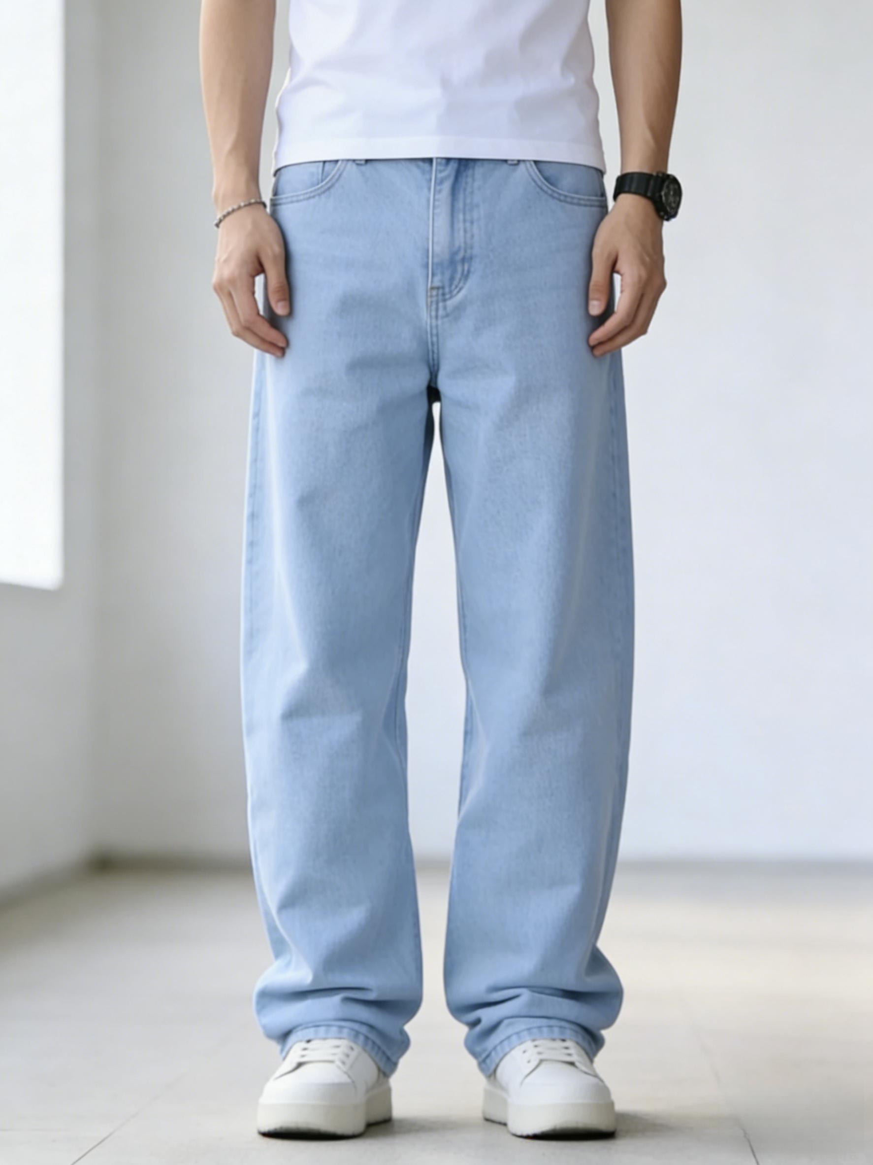 Jeans Men's straight leg jeans, comfortable mid waist casual jeans, business comfortable fashionable versatile jeans Relaxed Fit Soft Denim