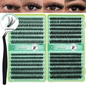 Lashsun 560 Pcs Self Adhesive Eyelashes Book, 4 Styles Large Capacity D Curl Self Adhesive Natural Lashes, No Glue Needed, 2-Strip Tape - Longer Lasting, Pre Glued Eyelashes with Tweezers Easy to Use