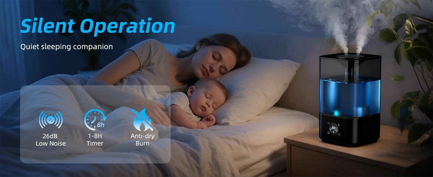 6L Cool Mist Humidifier for Bedroom & Large Room (800ft²), Ultra Quiet 26dB, Easy Top Fill, Smart Humidity Monitor, Auto Shut-Off Anti Dry Burn