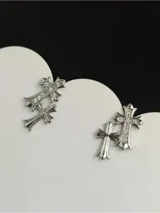 Gold Double Cross Stud Earrings for Women and Men Gold Plated Double Piercing Cross Earrings Lightweight Accessory Earring Studded Cross Earrings