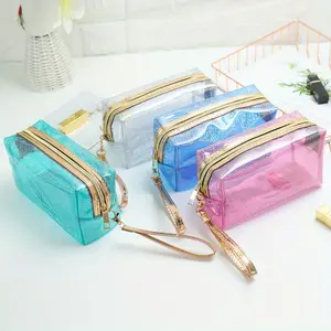 4Pcs Waterproof Cosmetic Bags PVC Transparent Zippered Toiletry Bag with Handle Strap Portable Clear Makeup Bag Pouch for Bathroom, Vacation and Organizing