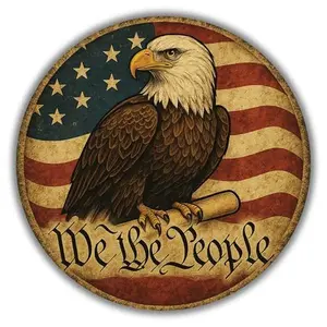Magnet Me Up Patriotic Bald Eagle Magnet Decal - 5" Round, We The People, Rustic American Flag Constitution Design, USA Freedom and Liberty Car Magnet, Vintage Patriotic Decor Gift