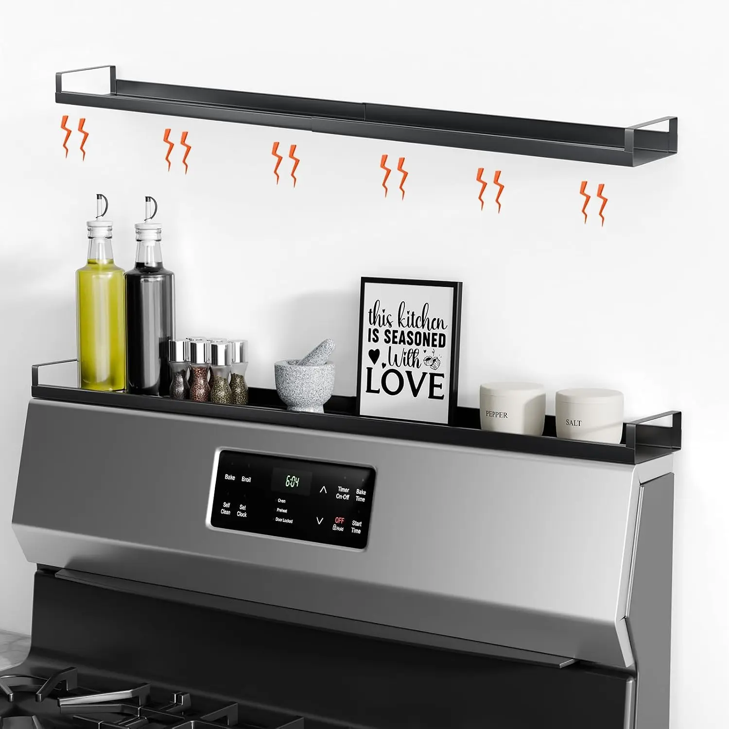 Matte Black 30" Adjustable Magnetic Stove Top Shelf, Expandable Spice Rack with Strong Magnetic Hold for Kitchen Seasoning Storage & Counter Organization